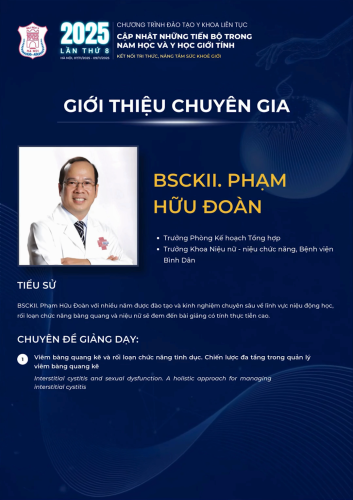 GIỚI THIỆU BS.CKII. PHẠM HỮU ĐOÀN - CHUYÊN GIA THAM DỰ CHƯƠNG TRÌNH CẬP NHẬT NHỮNG TIẾN BỘ TRONG NAM HỌC VÀ Y HỌC GIỚI TÍNH LẦN THỨ 8 -  2025