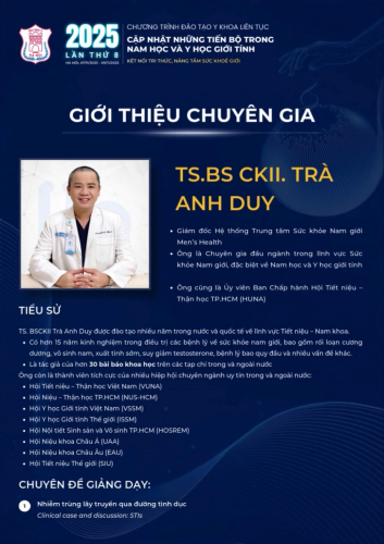 GIỚI THIỆU BS. CKII. TRÀ ANH DUY - CHUYÊN GIA THAM DỰ CHƯƠNG TRÌNH CẬP NHẬT NHỮNG TIẾN BỘ TRONG NAM HỌC VÀ Y HỌC GIỚI TÍNH LẦN THỨ 8 -  2025