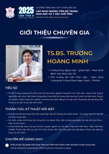 GIỚI THIỆU TS. BS. TRƯƠNG HOÀNG MINH - CHUYÊN GIA THAM DỰ CHƯƠNG TRÌNH CẬP NHẬT NHỮNG TIẾN BỘ TRONG NAM HỌC VÀ Y HỌC GIỚI TÍNH LẦN THỨ 8 -  2025