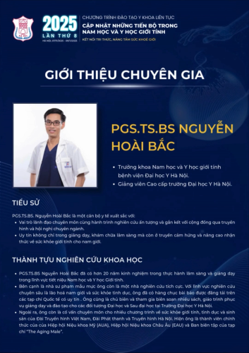 GIỚI THIỆU PGS.TS. NGUYỄN HOÀI BẮC - CHUYÊN GIA THAM DỰ CHƯƠNG TRÌNH CẬP NHẬT NHỮNG TIẾN BỘ TRONG NAM HỌC VÀ Y HỌC GIỚI TÍNH LẦN THỨ 8 -  2025